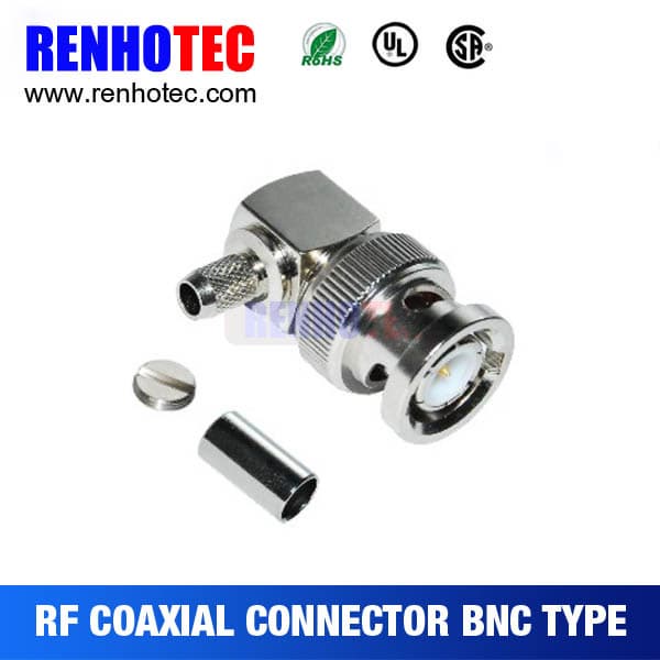 Male BNC plug 90 degree connector crimp RG 58 RG59 RG6